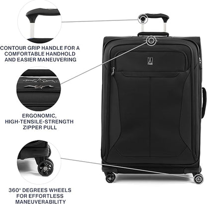 Travelpro Tourlite Softside 29" Expandable Luggage with 4 Spinner Wheels, Lightweight Suitcase, Checked Large, Black