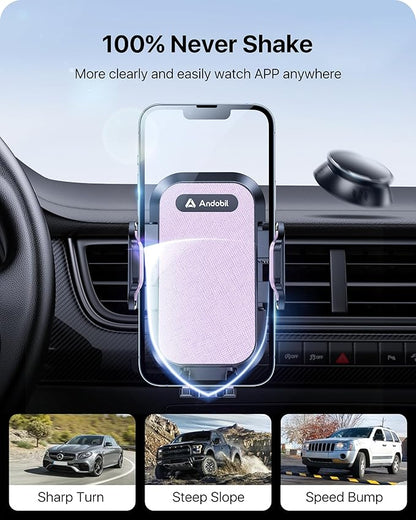 andobil Car Phone Holder, 2025 Military-Grade 89bs Strongest Suction Phone Holders for Your Car Dashboard/Windshield/Vent Easy Clamp Cellphone Holder Truck Stand for iPhone 17 16 15 Pro Max, Purple