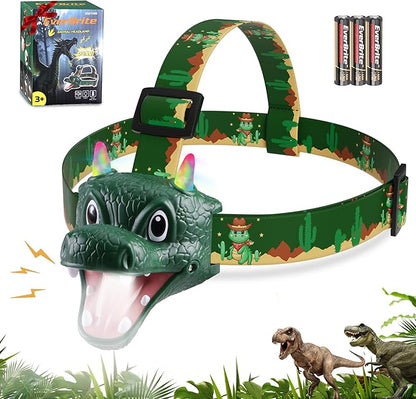 EverBrite Kids Dragon Headlamp with RGB Lights, LED Head Lamp with Roar & Silent Mode, Batteries Included, Fun Hands-Free Headlight for Boys & Girls, Great Gift for Birthday & Christmas, Dragon Toy