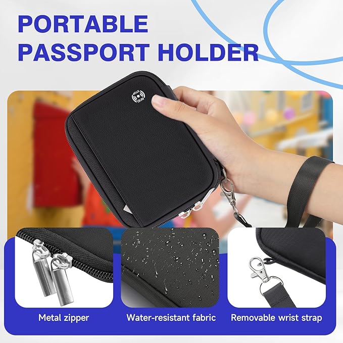 WALNEW Passport Holder for Travel - RFID Blocking Travel Wallet Essentials Organizer with Card Slots & Zipper Pocket (Women/Men), Black