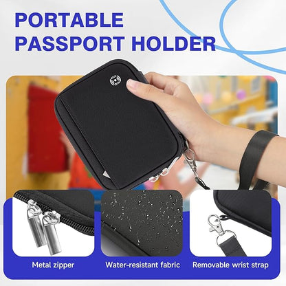 WALNEW Passport Holder for Travel - RFID Blocking Travel Wallet Essentials Organizer with Card Slots & Zipper Pocket (Women/Men), Black