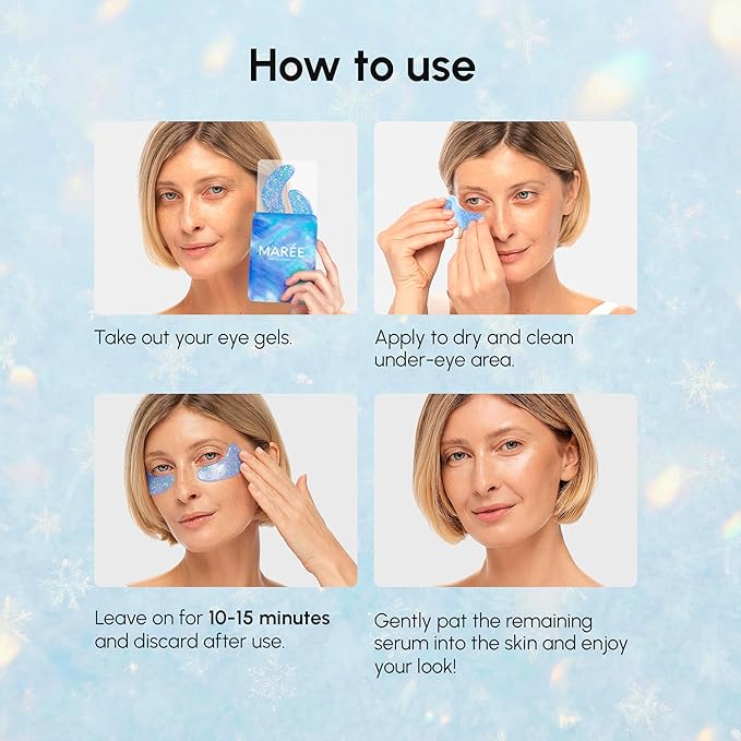MAREE Eye Gels 2 PACK - Under Eye Patches for Puffy Eyes and Dark Circles with Natural Marine Collagen & Hyaluronic Acid - Anti-Aging Masks for Face to Soothe Puffiness
