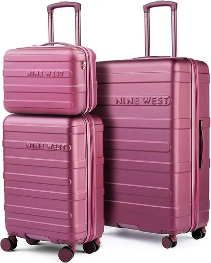 Nine West Celine 3 Piece Luggage Set – 20″ Carry-On & 28″ Checked Suitcase, Burgundy, Lightweight Expandable Hardshell with Spinner Wheels, Water-Resistant – Celine Collection for Women