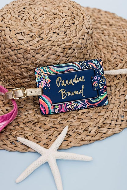 Lilly Pulitzer Leatherette Luggage Tag with Secure Strap, Colorful Suitcase Identifier for Travel