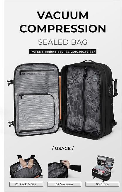 AirVault Vacuum Seal Travel Backpack 60L with Expandable Vortex Air Compression Vacuum System Water Resistant TSA Lock (Vacuum Pump Included, White, 60L)