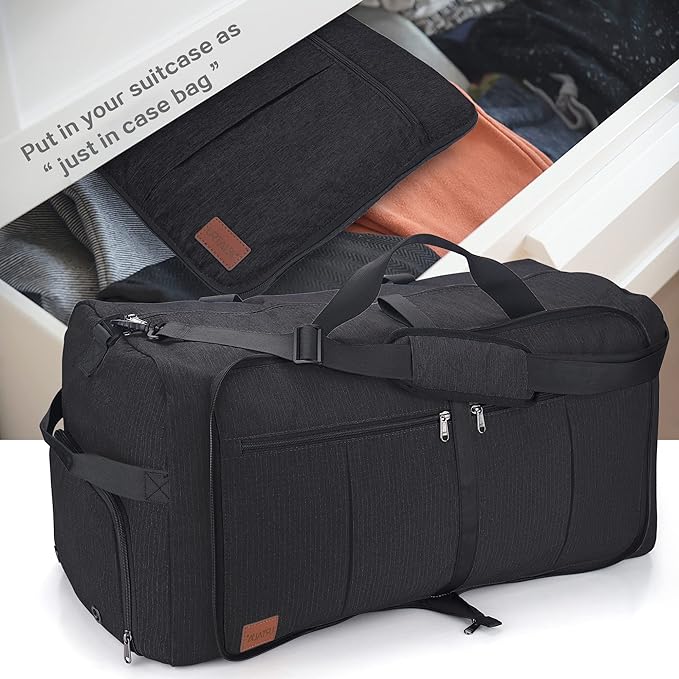 100L Travel Duffle Bag for Men, Urtala 32” Large Duffle Bag for Traveling with Shoe Compartment, Foldable Travel Duffel Bag Weekender Bag Gym Bag for Men Women Waterproof & Tear Resistant (Black)
