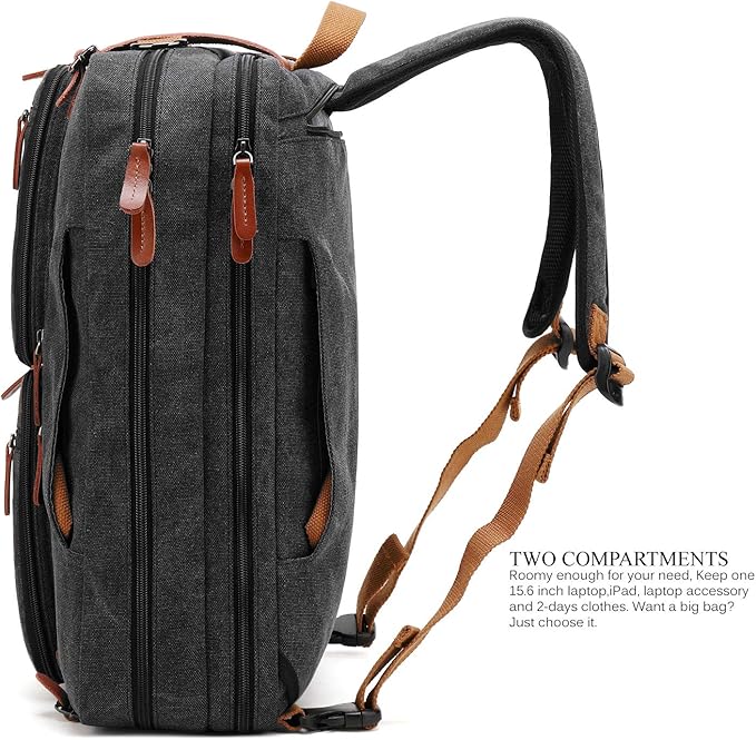CoolBELL 15.6Inches Convertible Backpack Messenger Shoulder bag Laptop Case Handbag Business Briefcase Multi-functional Travel Rucksack Fits 15.6 Inch Laptop For Men/Women (Cancas Black)