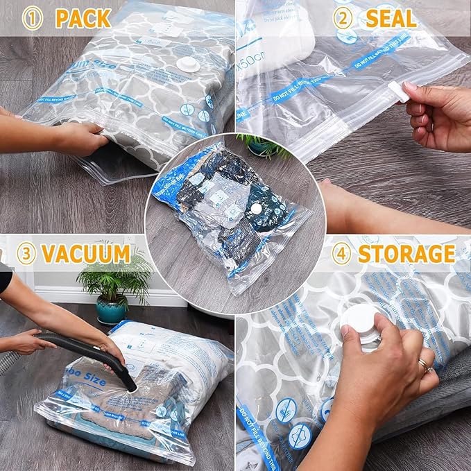 6 XXL Vacuum Storage Bags Jumbo, Space Saver Sealer Bags, for Clothes, Pillows, Comforters, Blankets, Bedding