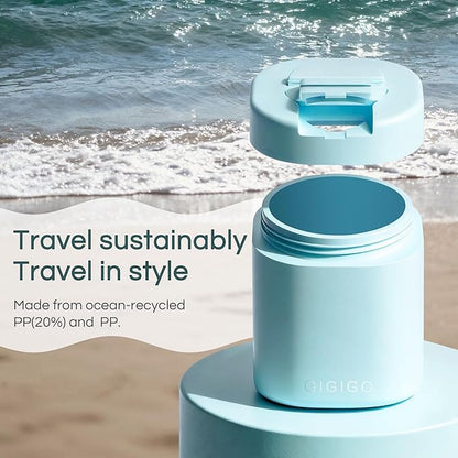 GIGIGO Magnetic Travel Containers Pale Cyan Set, 8-Pack Leakproof Refillable Cosmetic Capsules (0.68/1.69/3.04 fl oz) for Toiletries, Travel Size Jars with Lids & Labels for Skincare, Creams, Lotion