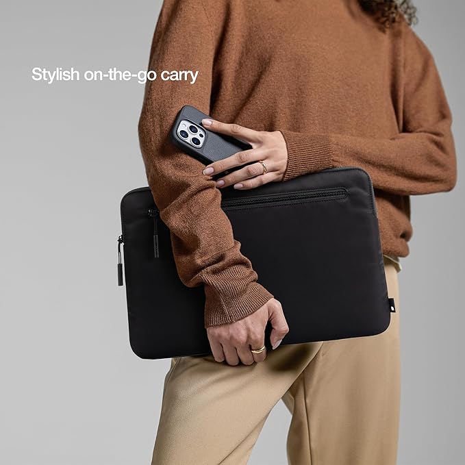 Incase Compact Laptop Sleeve with Flight Nylon - 14-inch MacBook/Laptop & iPad/Tablet Sleeve - Faux Fur Lining, Lightweight, Durable, Weather Resistant, Slip Pocket for Accessories - Black
