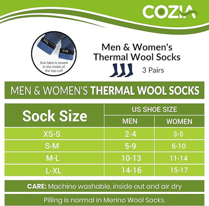 COZIA Merino Wool Socks for Men and Women Warm thermal Boot Hiking Socks 3 Pairs