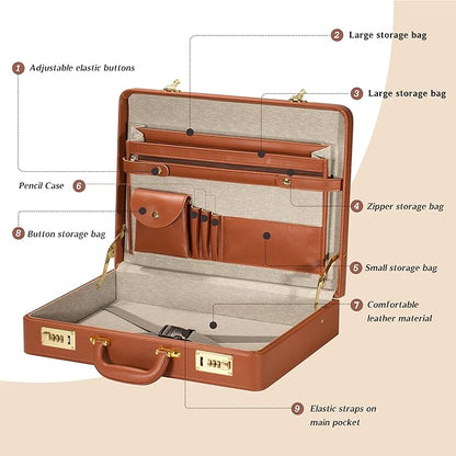 Briefcases for Men, Professional Leather Briefcase with Lock, Hard Shell Business Brief Case, Durable Executive Attache Case for Laptop Documents, Mens Hard Briefcase for Work Office Travel