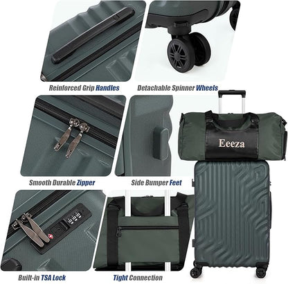 Luggage Sets Suitcase Sets 5 Piece Luggage Sets Suitcase with ABS Hard Shell Lightweight TSA Lock and Double Rotatable Detachable Wheels(DarkGreen,20"/24"/28"/DB/TB)