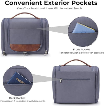 Large Hanging Toiletry Bag for Men, Travel Bathroom Bag with Hook, Hygiene Bag Organizer for Shower, Shaving & Grooming Essentials, Gray