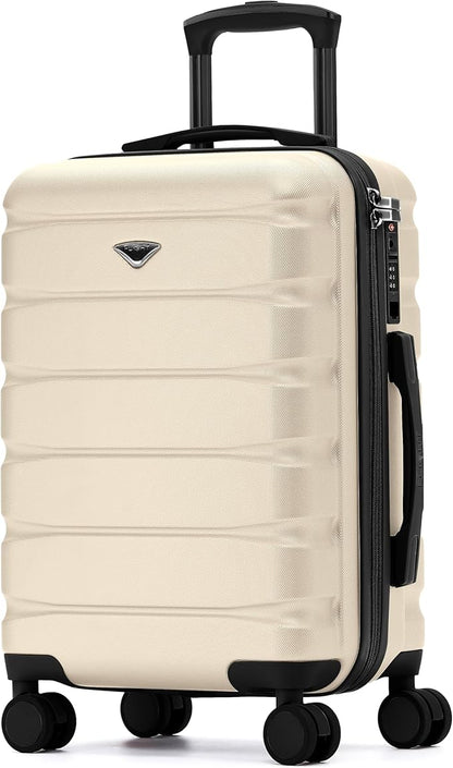 Flight Knight 22x14x9 Carry On Suitcase Hardside TSA Lock USB C Port Lightweight Luggage Silent Double Spinner Wheels Maximum Overhead Carry-On Bag For American & United Approved Airlines