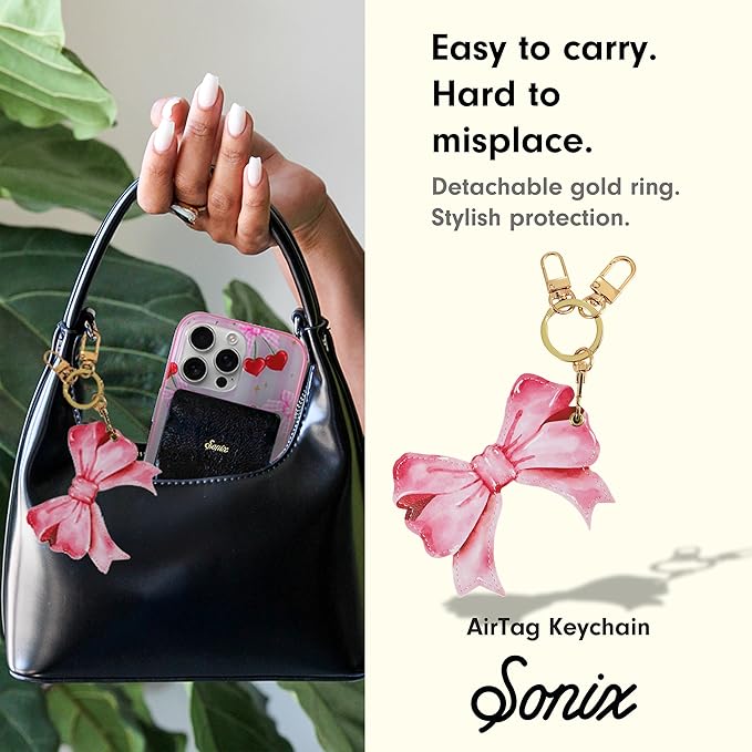 Sonix Keychain Case Compatible with Apple AirTag | Protective AirTag Cover Keychain | Pink Bow