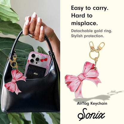 Sonix Keychain Case Compatible with Apple AirTag | Protective AirTag Cover Keychain | Pink Bow