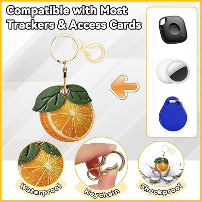 Leather Keychain for Airtag, Cute Protective Keychain Holder Compatible with Apple Air Tag,GPS Item Tracker Case Cover for Keys,Bags,Pets,Luggage(Orange)