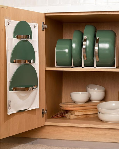 Caraway Deluxe Non-stick Ceramic Cookware Set (16 Piece) Pots, Frying Pans, Lids and Kitchen Storage - PFAS & PFOA Free - Oven Safe Pan Set & Compatible with All Stovetops - Cream