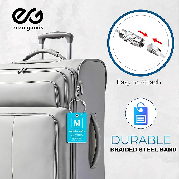 Personalized Luggage Tag | 6 Pack | Custom Luggage Tags for Suitcases | Kids Backpack Tag | 10 Color Options & Choose Font, Font Color