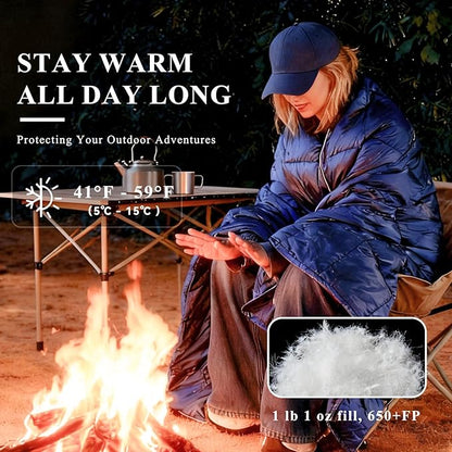 MOOX Down Camping Blanket Packable Backpacking Camping Quilt Outdoor Lightweight Warm Water Resistant Puffy Sleeping Bag Travel Hiking 55"x79" Waterproof Camp Throw Blanket, Blue Gray