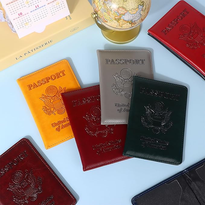 8 PCS Passport Holder Cover Combo Leather Passport Holder Combo with Vaccine Card Slot Passport Cover Passport Case Cover Protector PU Travel Documents Organizer for Women and Men Passport Wallet