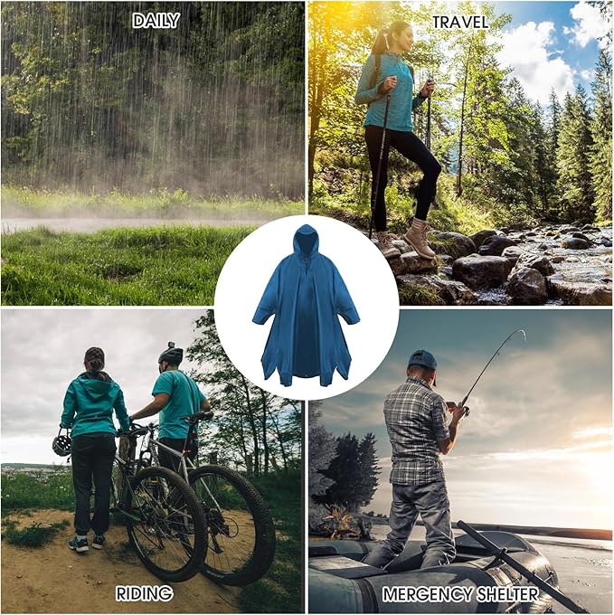 Unisex Rain Poncho for Adults, Hooded Waterproof Raincoat Jacket for Hiking, Camping and Outdoor