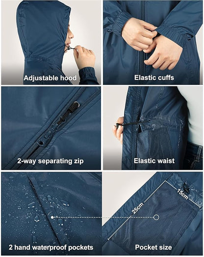 33,000ft Women's Waterproof Long Rain Coats Packable Rain Jacket with Hood Trench Coats Windbreaker