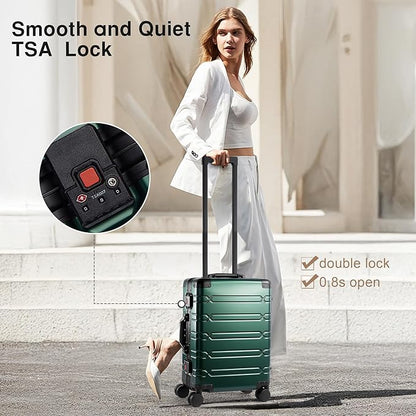 All Aluminum Carry On Luggage 22x14x9 Airline Approved，Zipperless Luggage Premium Aluminum Suitcase Luggage, Hard Shell Carry On Luggage with Spinner Wheels (dark green, 20inch)