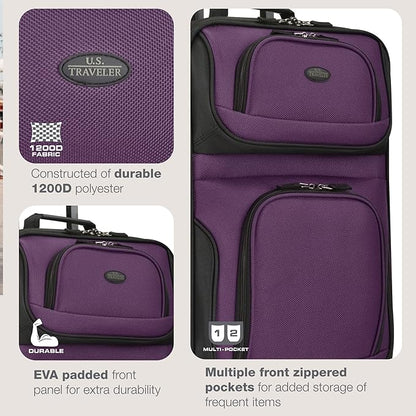 U.S. Traveler Rio Lightweight Softside Rolling Carry-on Suitcase, 2-Wheel Single, Purple