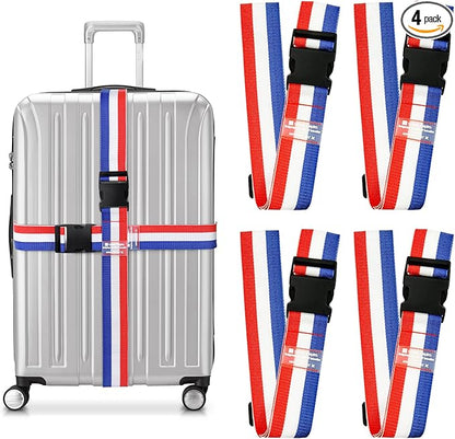 Travel Inspira Luggage Straps for Suitcases, Adjustable Suitcase Strap, TSA Approved Luggage Straps - Secure Your Luggage Safely During Travel (4 Pack)