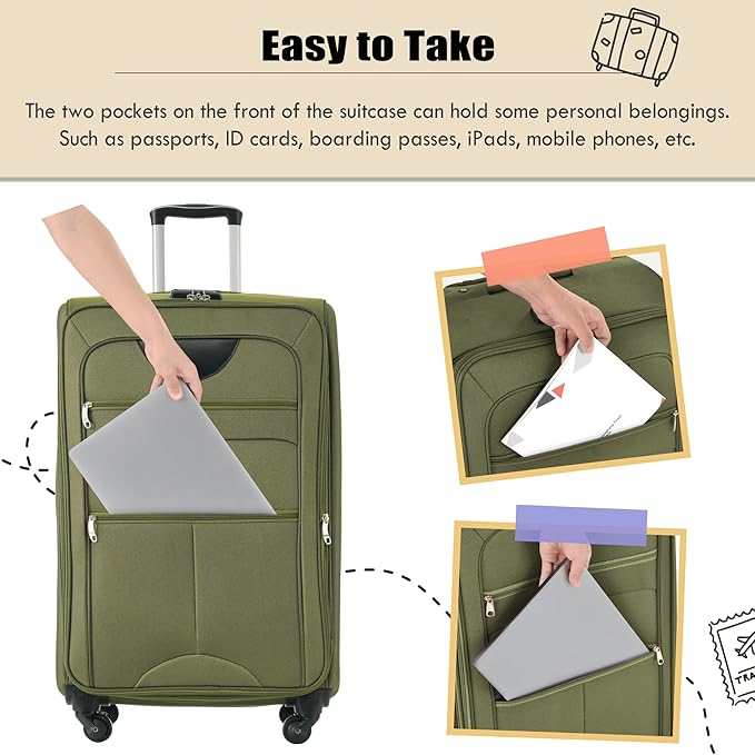 Luggage Sets 3 Piece Softside Expandable Lightweight Durable Softshell Suitcase Sets Spinner Wheels TSA Lock