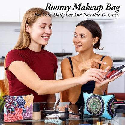 Dunzy 16 Pcs Makeup Bags Bulk Graduation Gift Cosmetic Bag Makeup with Zipper Pouch Waterproof Portable Travel Toiletry for Women Teacher Birthday Thanksgiving Christmas Gifts (Mandala)