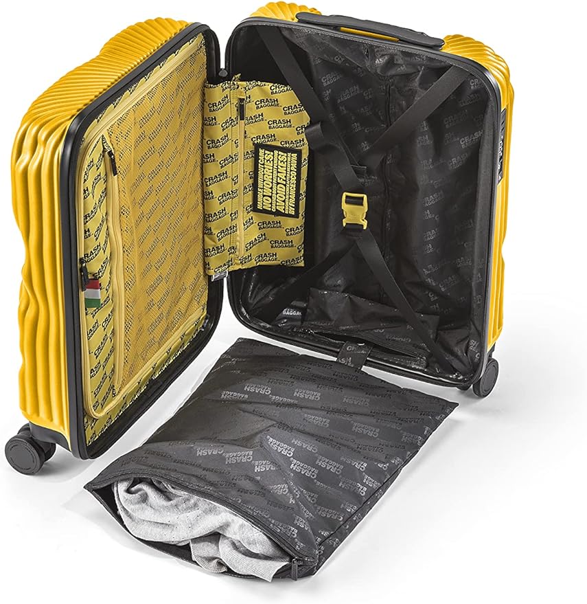 CRASH BAGGAGE Stripe Suitcase | Yellow | 36L | 100% Polycarbonate, TSA-Approved Lock, 360° Spinning Wheels