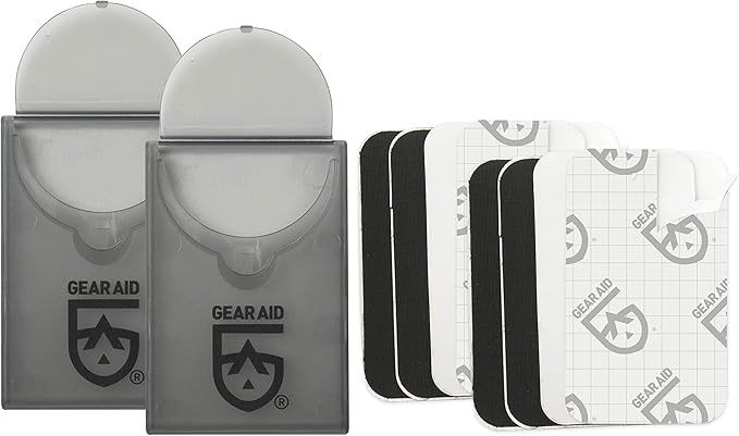 GEAR AID Tenacious Tape Mini Patches with Peel-and-Stick Adhesive to Fix Holes and Tears in Winter Gear, Down Puffer Jackets, Sleeping Bags, Tents, and Rain Gear, Black and Clear