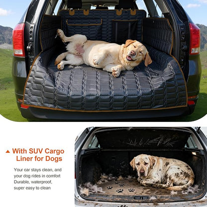 SUV Cargo Liner for Dogs, Waterproof Pet Cargo Cover Dog Seat Mat for SUVs Sedans Vans with Bumper Flap Protector, Scrachproof Non-Slip Large Size Dog Seat Mat Universal Fit, Brown