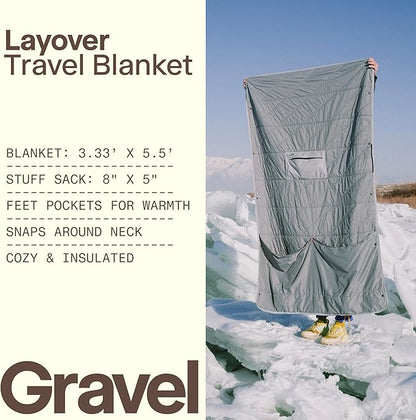 Gravel Layover Travel Blanket – Ultra-Light Compact Blanket for Camping and Outdoor Adventures - Down Alternative Portable Travel Blanket for Layovers & Road Trips (Gray)