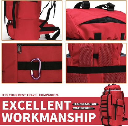 100L Hiking Camping Backpack MOLLE Rucksack Waterproof Daypack (Red)