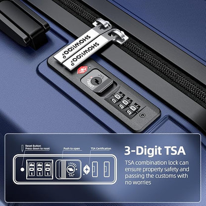 SHOWKOO Luggage Sets Expandable PC+ABS Durable Suitcase Double Wheels TSA Lock Blue