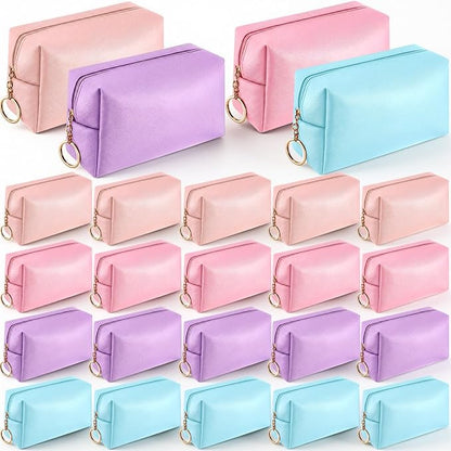 Chunful 24 Pcs Preppy Makeup Bag PU Leather Cosmetic Bag Bulk Makeup Plain Pouch Waterproof Toiletry Purse for Women Traveling Preppy Pencil Case Travel Purse Cosmetic(Pastel Color)