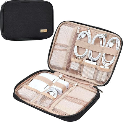 NISHEL Travel Cord Organizer Case, Tech Electronic Bag, Essentials for Charger, Cable, Phone, Hard Drive, USB, SD Card, Black