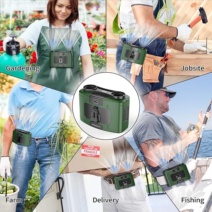 PANERGY 20000mAh Portable Waist Fan, Personal Fan Clip on with Rechargeable Battery operated, 40H Cooling,10 Speeds,16000RPM Hands-Free Belt Neck Fan for Outdoor Jobsite Gardening Camping Travel