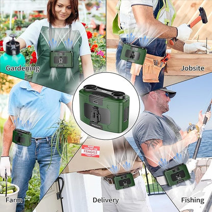 PANERGY 20000mAh Portable Waist Fan, Personal Fan Clip on with Rechargeable Battery operated, 40H Cooling,10 Speeds,16000RPM Hands-Free Belt Neck Fan for Outdoor Jobsite Gardening Camping Travel