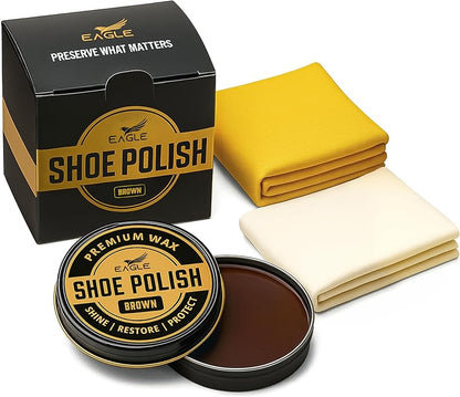 Eagle Shoe Polish Wax – Premium High-Gloss Shine – Restores Color, Covers Scuffs, Nourishes & Protects - 3-Piece Kit