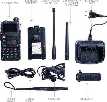 BAOFENG BF-F8HP PRO 10 W Tri-Band Two-Way Radio – UV-5R 7th Gen, 1000 Channels, GPS & NOAA Weather, Aviation/VHF/UHF/1.25 m Scanner, IP54 Rugged, USB-C Rechargeable Battery