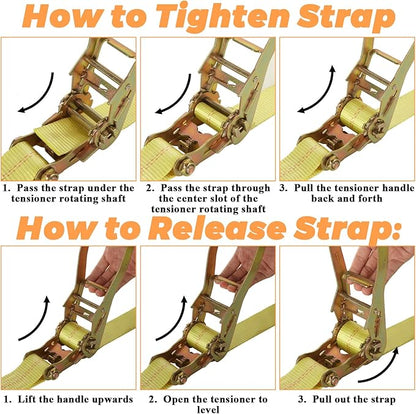 2 Pack 2 Inch Ratchet Straps Heavy Duty 20ft Tie Down Straps Ratchet Flat Hook, 10000 LBS Break Strength, Cargo Ratchet Strap for Moving, Truck, Trailers, Motorcycles, Kayaks, Car Roof