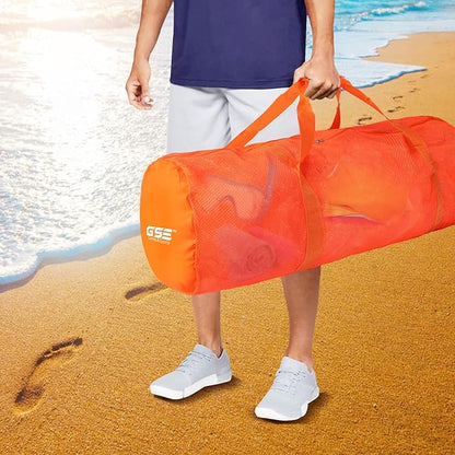 Orange Heavy-Duty Large Mesh Sports Duffle Bag, Dry Bag, Diving Equipment Scuba Bag with Zipper. Great for Gym Workout, Sport Balls Storage, Scuba Gear, Snorkeling, Water Sports and Travel