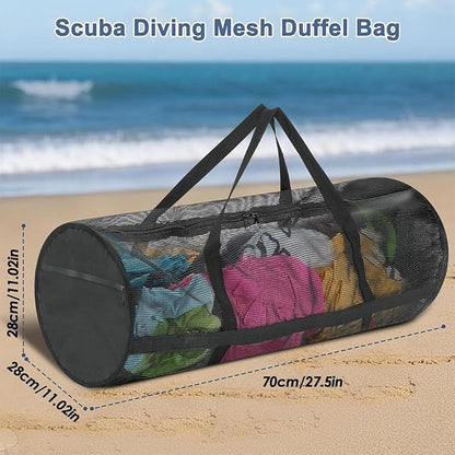 Gear Dive Bag - Foldable Mesh Snorkel Backpack, Large Equipment Holder, Long Lasting Storage Organizer | Duraable Duffle for Scuba Diving, Swimming, Beach, Pool, Travel, Sports, Volleyball, Basketball