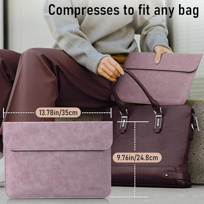 Allinside 13 Inch Laptop Sleeve Case for MacBook Air 13 2018-2025/MacBook Pro 13 2016-2022/Macbook Pro 14 2021-2024, Waterproof Matte PU Leather Horizontal Envelope Protective Case Cover, Purple