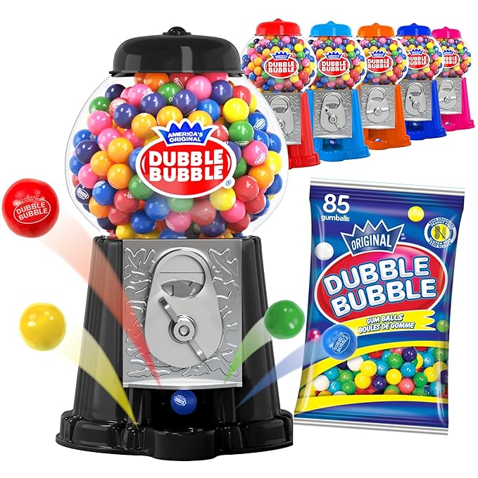 Gumball Machine Halloween Candy - for Kids 8.5" - Coin Operated Toy Bank - Dubble Bubble Gum Machine Classic Red Style Includes 85 Gum Balls - Kids Coin Bank - Candy Dispenser - (Black) - Playo
